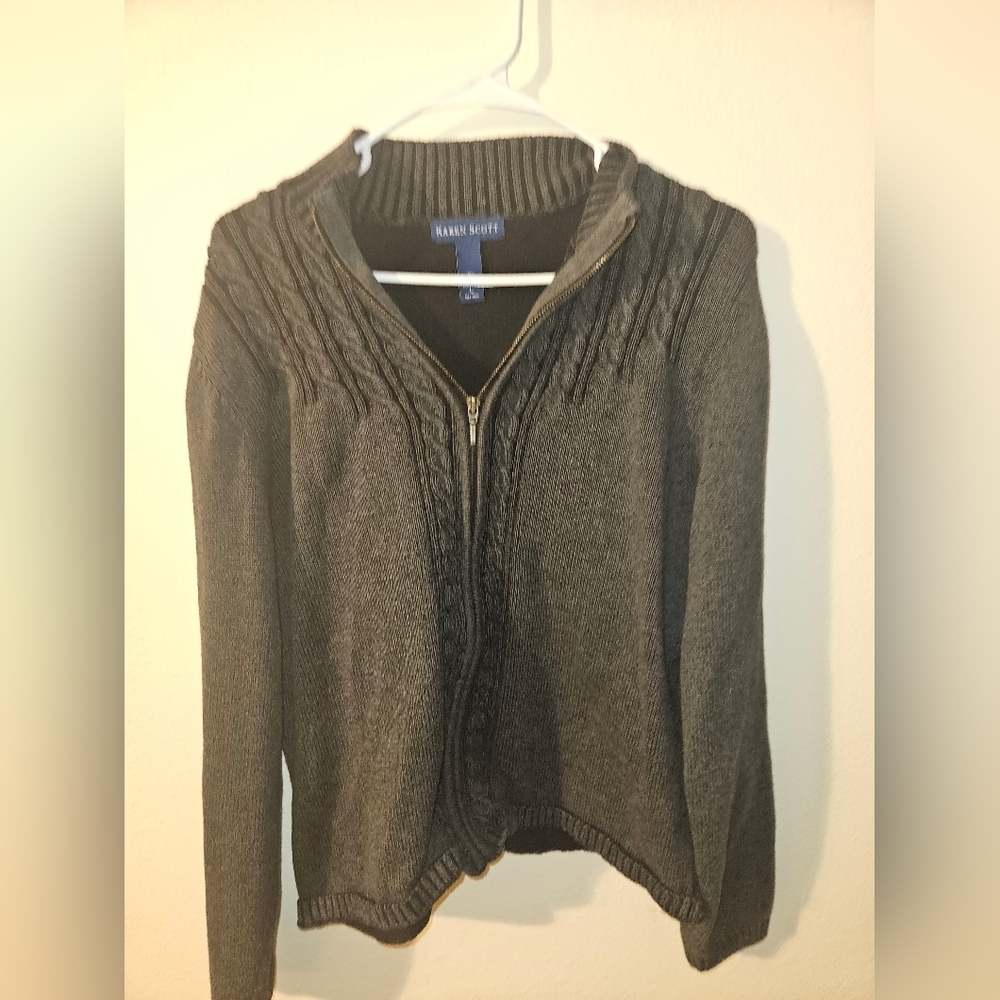Karen Scott Womans Long Sleeve Gray Cardigan Size L